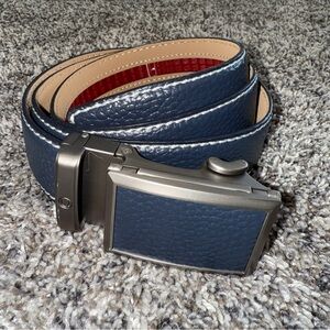 Nexbelt Neubelt Vegan Leather Golf Ratchet Belt Pebble Grain Navy Blue 30 32